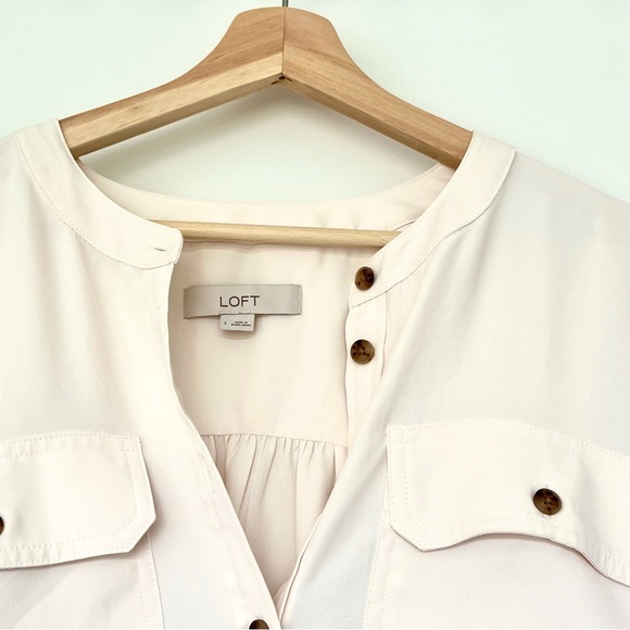 LOFT Crepe Utility Blouse - Cream, Size L - Picture 3 of 6